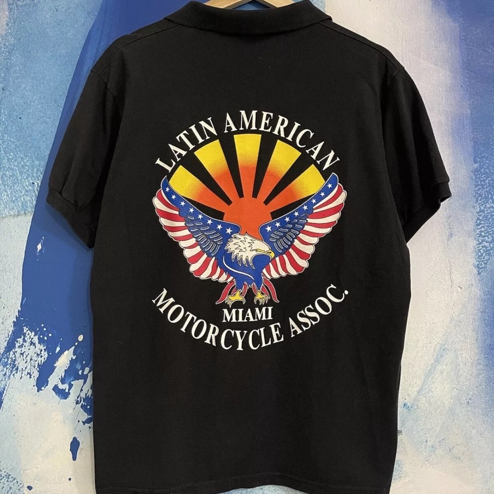 Vintage Motorcycle Biker T-shirt Mens Size Medium Latin American Polo Eagle